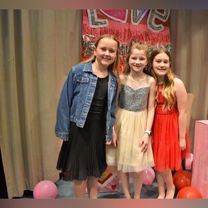 Silver sequin dress with high low back.  Very cute on!